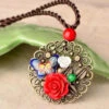 Retro Red Floral Butterfly Hollow Out Metal Pendant Necklace LY9190 -Ada Fashion Retro Red Floral Butterfly Hollow Out Metal Pendant Necklace1