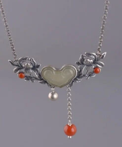 Retro Red Sterling Silver Jade Agate Tussel Peony Pendant Necklace LY8526 -Ada Fashion Retro Red Sterling Silver Jade Agate Tussel Peony Pendant Necklace Ada Fashion 150892927