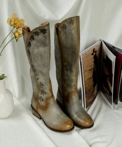 Retro Rivet Splicing Chunky Boots Grey Camel -Ada Fashion Retro Rivet Splicing Chunky Boots Grey Camel Cowhide Leather Ada Fashion 173738151