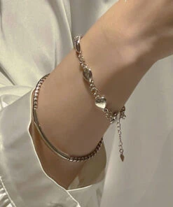 Retro Silk Stainless Steel Love Cuff Two Piece Set KX1004 -Ada Fashion Retro Silk Stainless Steel Love Cuff Two Piece Set4