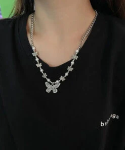 Retro Silk Stainless Steel Pearl Butterfly Pendant Necklace ML1382 -Ada Fashion Retro Silk Stainless Steel Pearl Butterfly Pendant Necklace Ada Fashion 165362381