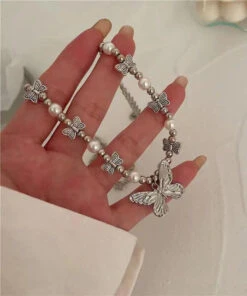 Retro Silk Stainless Steel Pearl Butterfly Pendant Necklace ML1382 -Ada Fashion Retro Silk Stainless Steel Pearl Butterfly Pendant Necklace Ada Fashion 165362413