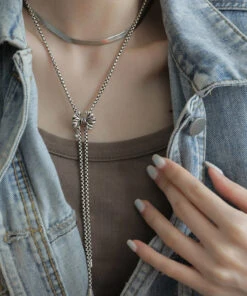 Retro Silk Sterling Silver Bow Tassel Pendant Necklace GH1072 -Ada Fashion Retro Silk Sterling Silver Bow Tassel Pendant Necklace3