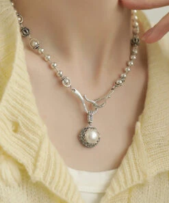 Retro Silk Sterling Silver Pearl Pendant Necklace KX1085 -Ada Fashion Retro Silk Sterling Silver Pearl Pendant Necklace4