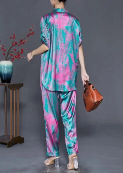 Rose Print Silk Two Piece Set Women Clothing Side Open Fall ML0385 -Ada Fashion Rose Print Silk Two Piece Set Women Clothing Side Open Fall Ada Fashion 161862034