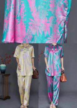 Rose Print Silk Two Piece Set Women Clothing Side Open Fall ML0385 -Ada Fashion Rose Print Silk Two Piece Set Women Clothing Side Open Fall Ada Fashion 161862115