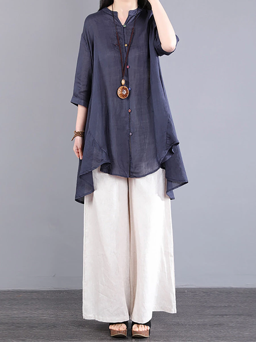 Plus Size Women Artsy Solid Button-up 100%Ramie Blouse PA1040 4 Plus Size Women Artsy Solid Button-up 100%Ramie Blouse PA1040 - Image 2