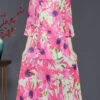 Silm Fit Pink V Neck Print Chiffon Long Dress Flare Sleeve SD1057 -Ada Fashion Silm Fit Pink V Neck Print Chiffon Long Dress Flare Sleeve1
