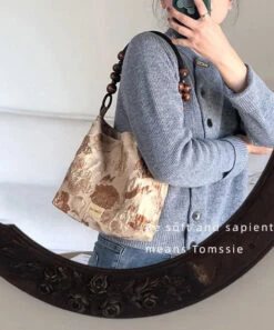 Simple Apricot Jacquard Original Design Canvas Satchel Handbag LY1757 -Ada Fashion Simple Apricot Jacquard Original Design Canvas Satchel Handbag3 126796e2 5a12 46d2 9038 8e1e1b3a2700