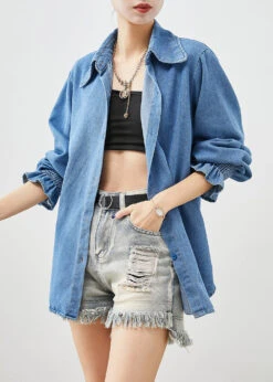 Simple Blue Peter Pan Collar Denim Coats Petal Sleeve ML1882