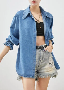 Simple Blue Peter Pan Collar Denim Coats Petal Sleeve ML1882 -Ada Fashion Simple Blue Peter Pan Collar Denim Coats Petal Sleeve3