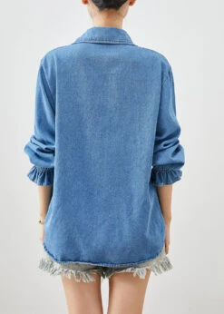 Simple Blue Peter Pan Collar Denim Coats Petal Sleeve ML1882 -Ada Fashion Simple Blue Peter Pan Collar Denim Coats Petal Sleeve4