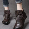 Simple Brown Cowhide Leather Boots Lace Up Splicing Ankle Boots LC0518 -Ada Fashion Simple Brown Cowhide Leather Boots Lace Up Splicing Ankle Boots1
