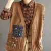 Simple Brown V Neck Button Hollow Out Cotton Knit Waistcoat Sleeveless ML3358