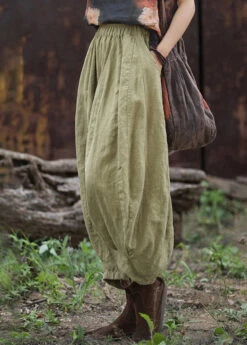 Simple Green Pockets Elastic Waist Linen Crop Pants Fall ML2339 -Ada Fashion Simple Green Pockets Elastic Waist Linen Crop Pants Fall3 d5819441 0926 4ef7 976c 48396f876c5b