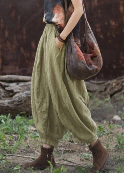 Simple Green Pockets Elastic Waist Linen Crop Pants Fall ML2339 -Ada Fashion Simple Green Pockets Elastic Waist Linen Crop Pants Fall4 3fa891dc 6087 470a bf9a 449032e88c5d