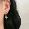 Simple Grey Dot Copper Hoop Earrings LY8535 -Ada Fashion Simple Grey Dot Copper Hoop Earrings Ada Fashion 150925924
