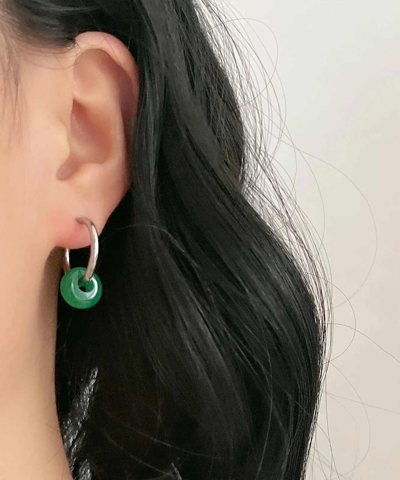 Simple Grey Dot Copper Hoop Earrings LY8535 4 Simple Grey Dot Copper Hoop Earrings LY8535 - Image 2