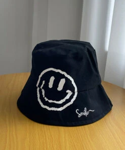 Simple Khaki Graphic Embroidery Patchwork Smiling Face Bucket Hat LY514 -Ada Fashion Simple Khaki Graphic Embroidery Patchwork Smiling Face Bucket Hat3