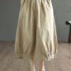 Simple Khaki Wrinkled Pockets Elastic Waist Patchwork Cotton Skirts Spring LY4045