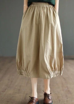 Simple Khaki Wrinkled Pockets Elastic Waist Patchwork Cotton Skirts Spring LY4045 -Ada Fashion Simple Khaki Wrinkled Pockets Elastic Waist Patchwork Cotton Skirts Spring4