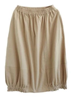 Simple Khaki Wrinkled Pockets Elastic Waist Patchwork Cotton Skirts Spring LY4045 -Ada Fashion Simple Khaki Wrinkled Pockets Elastic Waist Patchwork Cotton Skirts Spring5