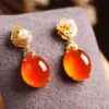 Simple Red 18K Gold Inlaid Jade Agate Drop Earrings LY9214 -Ada Fashion Simple Red 18K Gold Inlaid Jade Agate Drop Earrings1