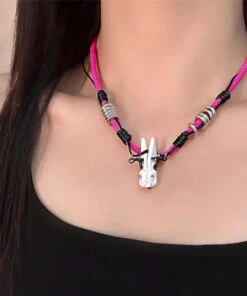 Simple Rose Alloy Hand Knitting Little Rabbit Pendant Necklace ML0672