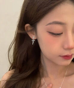 Simple Silk Sterling Silver Bow Stud Earrings GH1054 -Ada Fashion Simple Silk Sterling Silver Bow Stud Earrings3