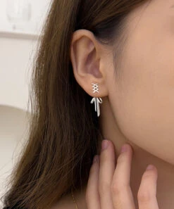 Simple Silk Sterling Silver Bow Stud Earrings GH1054 -Ada Fashion Simple Silk Sterling Silver Bow Stud Earrings4