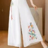 Simple White Embroideried Tassel Chiffon Straight Pants Summer LY0456 -Ada Fashion Simple White Embroideried Tassel Chiffon Straight Pants Summer1
