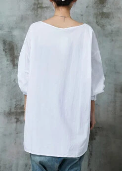 Simple White Oversized Print Cotton Blouses Spring JK1036 -Ada Fashion Simple White Oversized Print Cotton Blouses Spring Ada Fashion 183449339