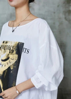 Simple White Oversized Print Cotton Blouses Spring JK1036 -Ada Fashion Simple White Oversized Print Cotton Blouses Spring Ada Fashion 183449478