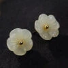 Simple White Sterling Silver Inlaid Jade Floral Stud Earrings LY8559