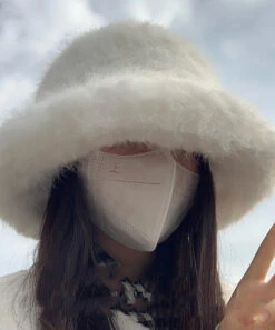 Simple White Warm Fleece Thick Solid Bucket Hat LY509 -Ada Fashion Simple White Warm Fleece Thick Solid Bucket Hat2