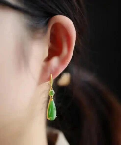 Skinny Green Sterling Silver Inlaid Jade Drop Earrings LY8578 -Ada Fashion Skinny Green Sterling Silver Inlaid Jade Drop Earrings Ada Fashion 150894984