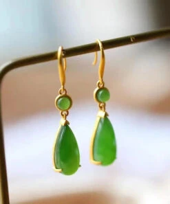 Skinny Green Sterling Silver Inlaid Jade Drop Earrings LY8578 -Ada Fashion Skinny Green Sterling Silver Inlaid Jade Drop Earrings Ada Fashion 150895087