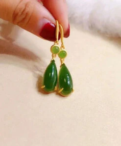 Skinny Green Sterling Silver Inlaid Jade Drop Earrings LY8578 -Ada Fashion Skinny Green Sterling Silver Inlaid Jade Drop Earrings Ada Fashion 150895148