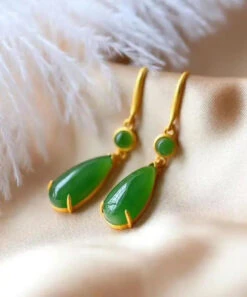 Skinny Green Sterling Silver Inlaid Jade Drop Earrings LY8578 -Ada Fashion Skinny Green Sterling Silver Inlaid Jade Drop Earrings Ada Fashion 150895281