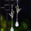 Skinny Light Green Sterling Silver Jade Butterfly Lotus DropEarrings LY2316 -Ada Fashion Skinny Light Green Sterling Silver Jade Butterfly Lotus Drop Earrings1
