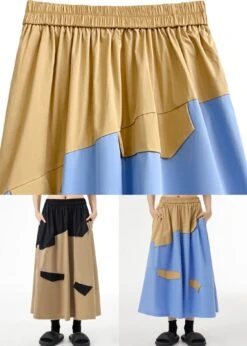 Sky Blue Pockets Elastic Waist Patchwork Cotton Maxi Skirts Wrinkled LY9341 -Ada Fashion Sky Blue Pockets Elastic Waist Patchwork Cotton Maxi Skirts Wrinkled5