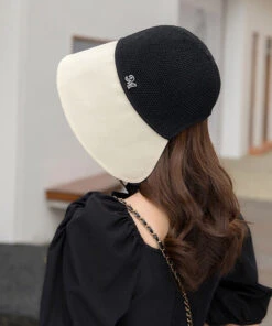 Style Beige Black Patchwork Neck TIie Bucket Hat LY542 -Ada Fashion Style Beige Black Patchwork Neck TIie Bucket Hat5