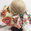 Style Beige Print Patchwork Bow Straw Woven Floppy Sun Hat LY530 -Ada Fashion Style Beige Print Patchwork Bow Straw Woven Floppy Sun Hat1