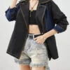 Style Black Oversized Denim Patchwork Cotton Jackets Fall ML2509