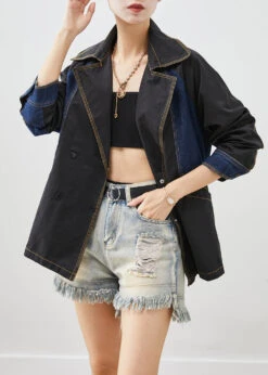 Style Black Oversized Denim Patchwork Cotton Jackets Fall ML2509