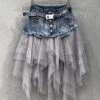 Style Blue Asymmetrical Tulle Patchwork Denim Skirts Summer QQ1052 -Ada Fashion Style Blue Asymmetrical Tulle Patchwork Denim Skirts Summer1