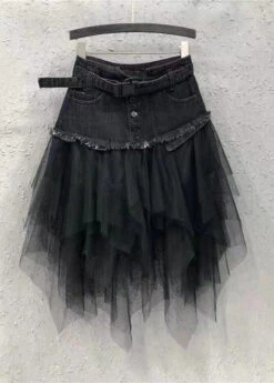 Style Blue Asymmetrical Tulle Patchwork Denim Skirts Summer QQ1052 -Ada Fashion Style Blue Asymmetrical Tulle Patchwork Denim Skirts Summer2
