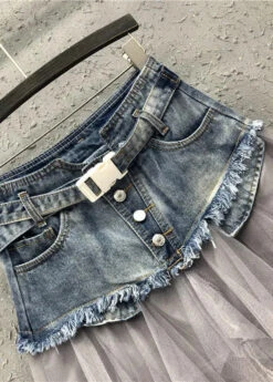 Style Blue Asymmetrical Tulle Patchwork Denim Skirts Summer QQ1052 -Ada Fashion Style Blue Asymmetrical Tulle Patchwork Denim Skirts Summer4