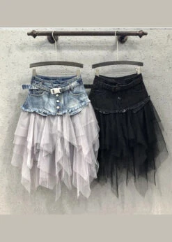 Style Blue Asymmetrical Tulle Patchwork Denim Skirts Summer QQ1052 -Ada Fashion Style Blue Asymmetrical Tulle Patchwork Denim Skirts Summer5