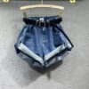 Style Blue Pockets Patchwork Denim Shorts Fall ML0743